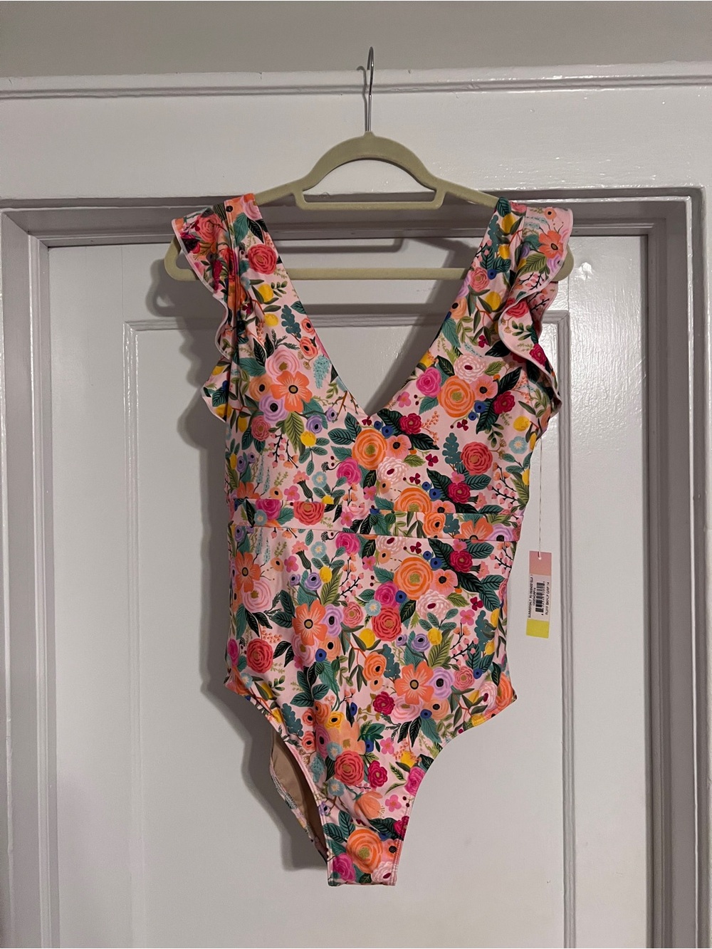 summersalt Floral Ruffle One-Piece Swimsuit in Pink, Orange, Green